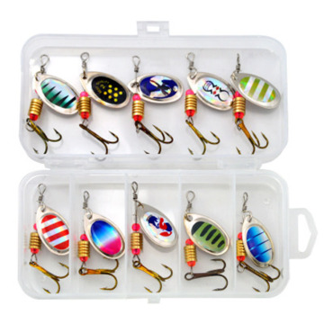 10pcs/set Metal Spinner Lures & Baits Kit with Tackle Box for Bass, Trout, and Salmon