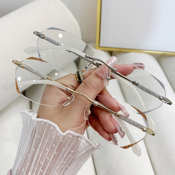 Bling Bling Fashion Rimless Reading Glasses - Gold, Silver, Blue Light, Women's High-End Eye Glasses