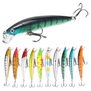 Ten-Color Floating ABS Plastic Minnow Lures with Noise Beads for Sea Fishing
