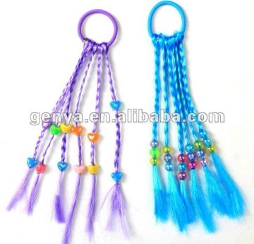 Lovely Braided Hair Extensions fake hair with Elastic Band and Colored Beads