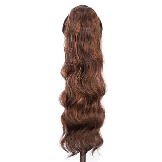 Vigorous High Quality Wavy Mixed Brown Machine Made For Daily Cosplay Magic Paste Drawstring Synthetic Ponytail Hair Extension