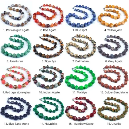 Mixed Stone Irregular Faceted Tumbled Stone Beads Knotted Stone Necklacer