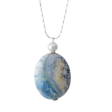 Natural Gemstone Agate Necklace with Silver Chain