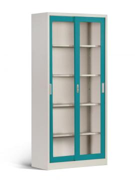 Klarer Blickstahlschrank mit durchsichtigen Schiebetüren