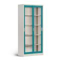 Armoire en acier claire avec portes coulissantes transparentes