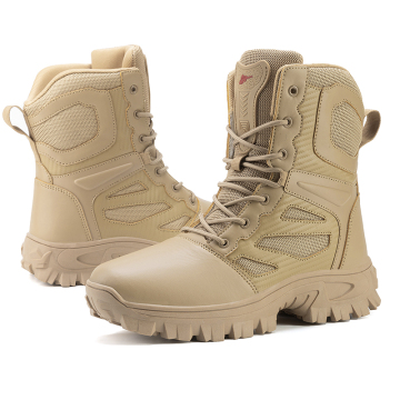Men's Custom Wholesale Large Size Mid-Calf Cowhide Steel Toe Anti-Slip Wear-Resistant Tactical Hiking Boots