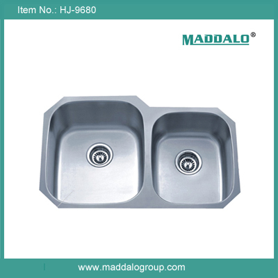 Us Style 304 Stainess Steel Double Bowl Kitchen Sink (HJ-9680)