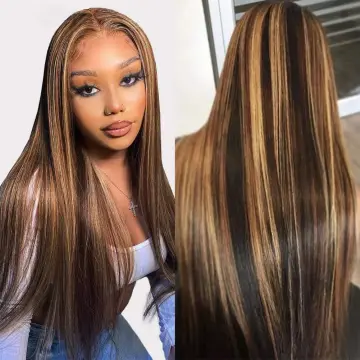 Wholesale 13x4 13x6 Highlight Brown Color Transparent Lace Front Human Hair Wig Brazilian Honey Brown Highlight Human Hair Wigs