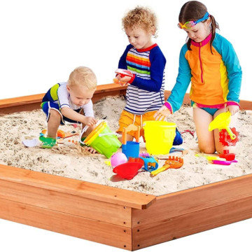 Hexagon Wooden Bottomless Sandpit for Kids Backyard