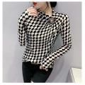 Chiffon check vintage long-sleeved top for women