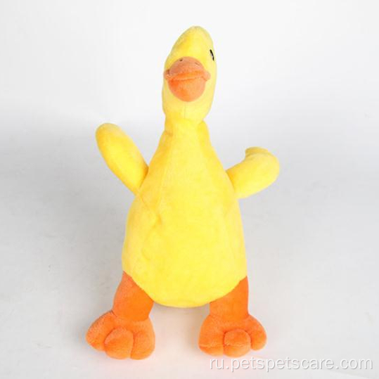 Желтая утка жевательная плюшевая игрушка для собак со звуком