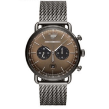 Reloj de hombre con cronógrafo de aviador de acero inoxidable PVD de bronce de 43mm, esfera marrón con rayos solares, escala taquimétrica, correa de Metal de malla, Cas de negocios
