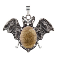 Picture Jasper 13X18mm Cabs Antique Silver Alloy Antique Silver Alloy Bat Pendant for DIY Making Jewelry