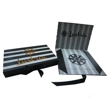 Stripe Collapsible Box with Ribbon Lid Closure