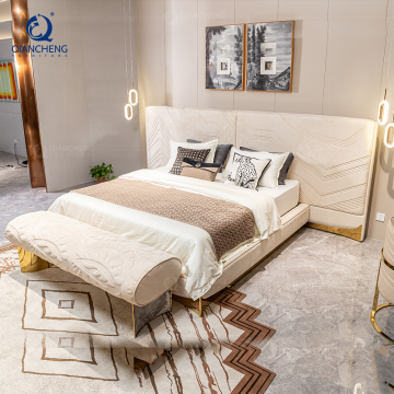 Najnowszy projekt King Size White Velvet Bed dla luksusowych wnętrz domu i hotelu
