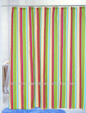 polyester fabric red stripe printed shower curtain