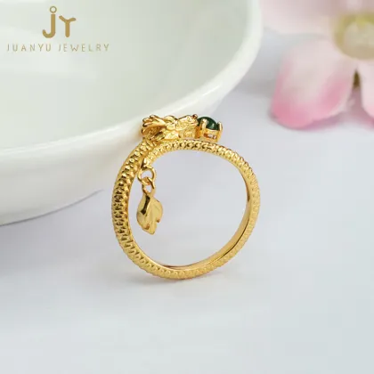 Chinese Zodiac Green Myanmar Jade Dragon Shape Rings in S925 Silver - Natural Jadeite Jewelry