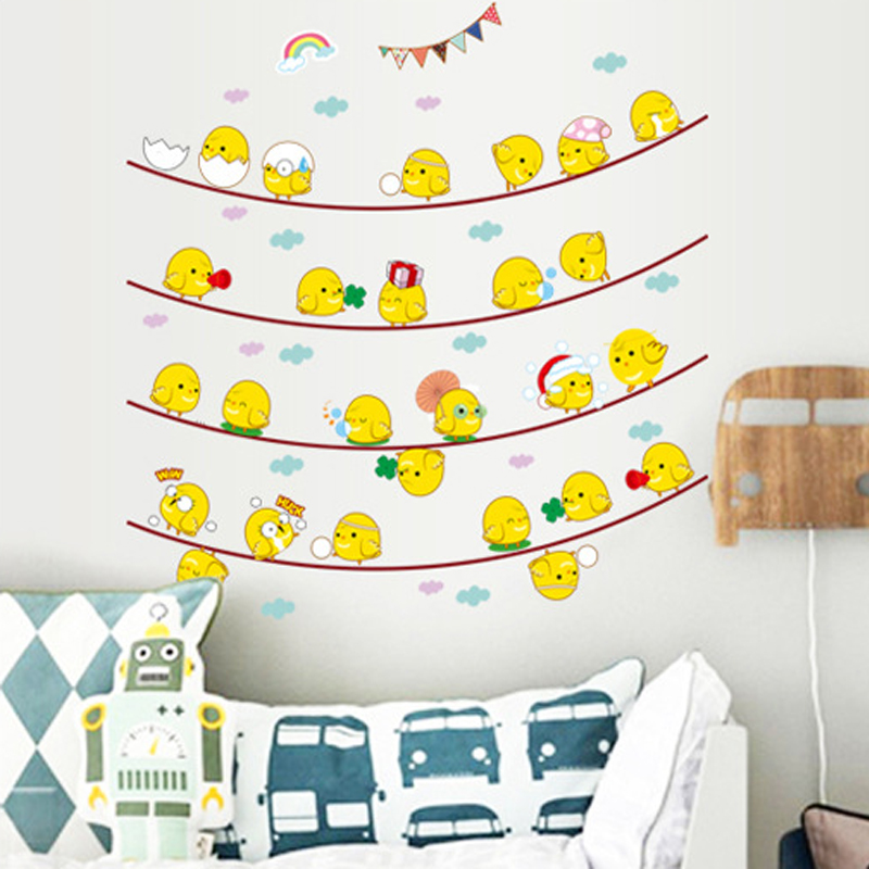 Cartoon DIY Yellow Eggs Chick Wall Stickers for Kids Rooms Decor Furniture Sticker Kitchen Cabinets Decoration Posters