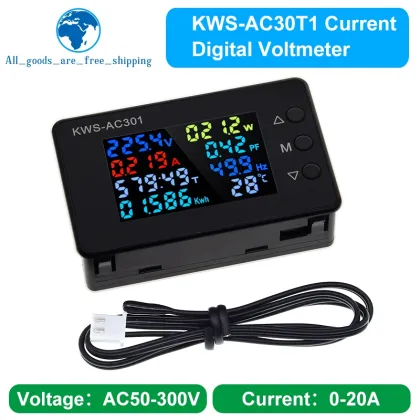 KWS-AC301 Wattmeter: AC 50-300V Voltage Power Analyzer with 0-20/100A Detection