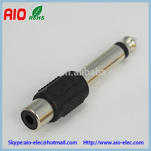 nickel plated black plastic jacket 6.35mm mono plug to RCA female jack,1/4 male plug to RCA socket