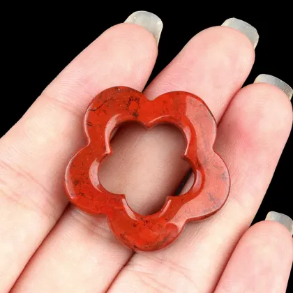 Red Jasper 30mm Hollow Plum Blossom Pendant & Ornament for Home Decoration Handmade Craved Stone Solar