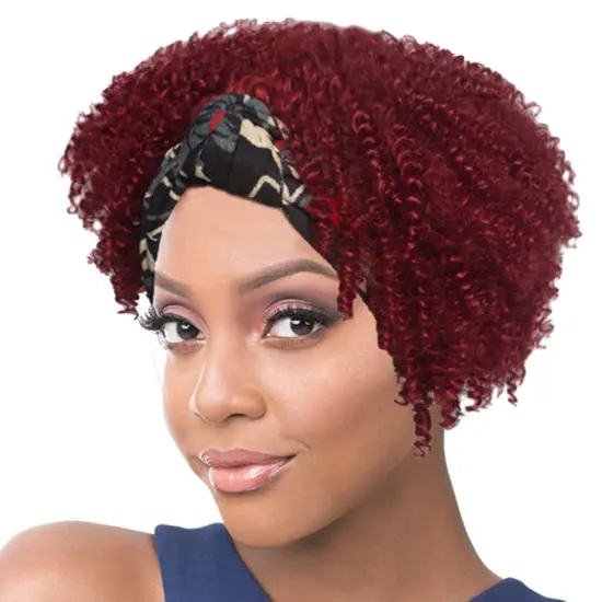 Hot Selling Short Afro Kinky Curly Headband Wigs for Black Women Burgundy Synthetic Wig Hair Replacement Wigs Natural Looking