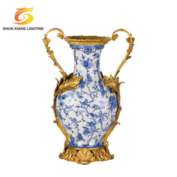 High Class Hand-Painted Brass Blue and White Ceramic & Porcelain Vase Bowl Mug