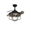 3-Blades Black Retractable Fan Lamp with Bulbs