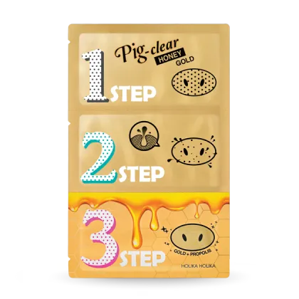 Holika Holika 3-Step Korean Face Skin Care Kit: Natural AHA, Pig Clear Black Head Remover, Honey Gold Nose Peel Off Pack & Mask