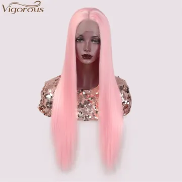 Vigorous Synthetic Pink Lace Front Wigs for Women Middle Part Long Straight Wigs Light Pink Color Heat Resistant Fiber 30 inches