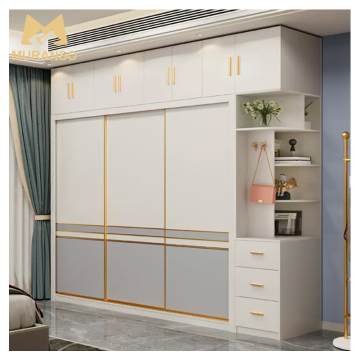 Modern Durable Wooden Wardrobes with Golden Borders for Hotels