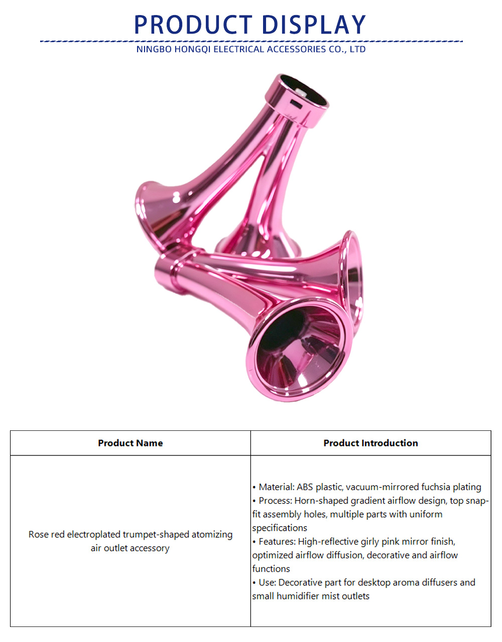 46-Rose red electroplated trumpet-shaped atomizing air outlet accessory-x