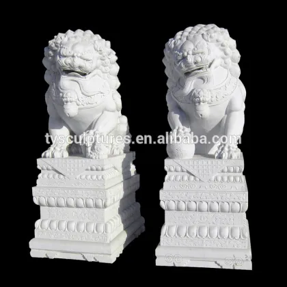 Chinese traditional outdoor life size white marble lion sculpture