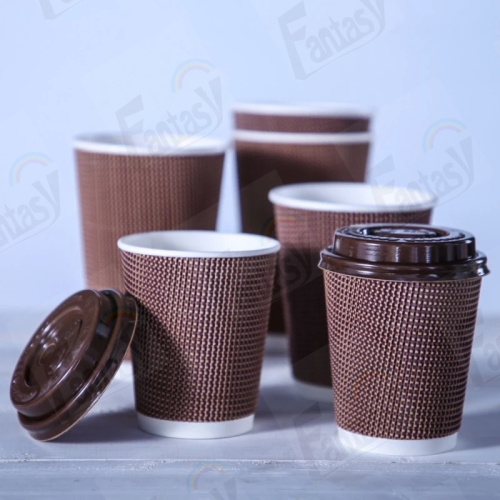 Printed Disposable Double Wall Cups 12oz Custom Ripple wall Paper Cups Manufactory