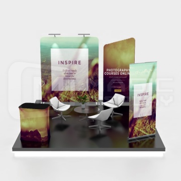Portable Reusable 10x10 Trade Show Display: Tension Fabric Backdrop Wall and Pillow Case Booth Solution