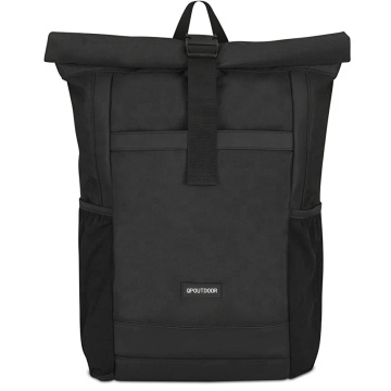 Custom Multifunctional Men's Roll Top Black Nylon Laptop Backpacks