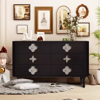 Solid Wood Four-Leaf Clover Retro Six Bucket Cabinet for Bedroom Storage