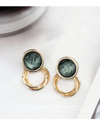 Green Crystal Hong Kong Style Metal 92.5%Silver Eardrops