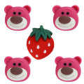 Cartoon niedźwiedź żywica truskawka Charms Kawaii czerwone zwierzę owoce wisiorki Ornament sztuka diy wystrój kokarda do włosów centrum ozdoby rzemiosło