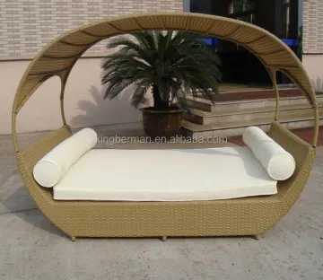 Outdoor Rattan Daybed with Canopy - High Quality Beach Sunbed