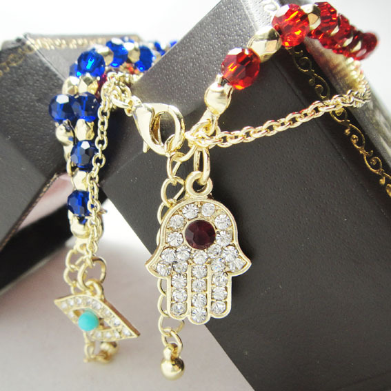 Multilayer Chain Hamsa Evil Eye Charm Bracelet