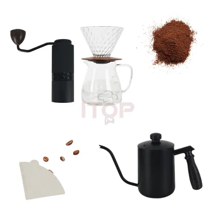 Percolators Coffee Maker with Gift Packaging Box, 600ml Kettle, Manual Grinder