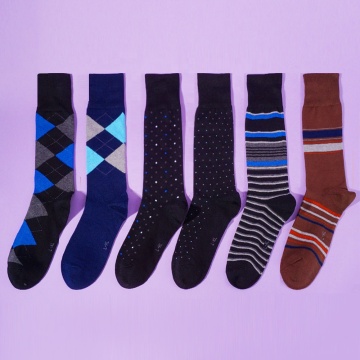 New fashion wholesale fun 6 pairs dots plaid stripe funky office business dress socks for men pack