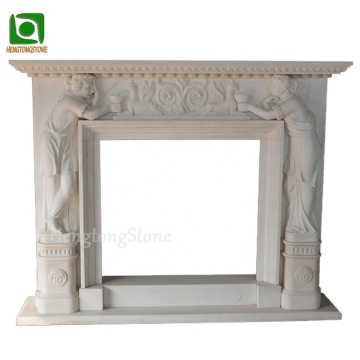 Beautiful Lady Statue Carved White Marble Winery Fireplace Surround