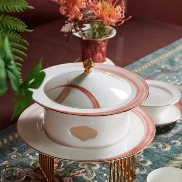 Elegant Pink and Gold Asian Ceramic Dinner Plate