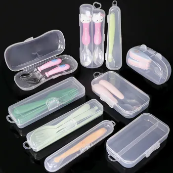 Plastic Box for Baby Feeding Spoon Set Fork Kid Students Spoon Plastic Cutlery Box Travel Camping Portable Children Cutlery Set