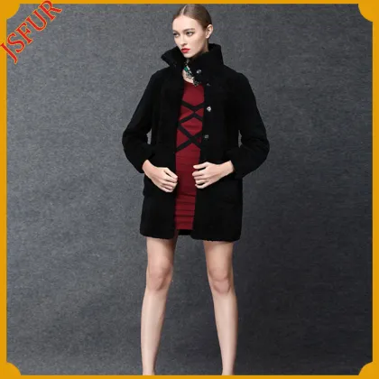 Big Pockets Women Overcoat Sheep Shearling Free Size Jacket