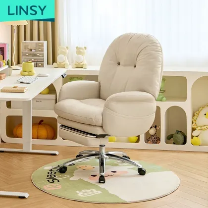 Linsy Cloud White Fabric Reclining Ergonomic Swivel Office Chair
