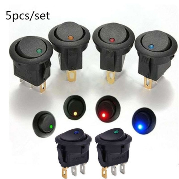 5Pcs/Set ON/OFF 12V Round Rocker Dot Switch Waterproof LED Light Luminescence Toggle Switches