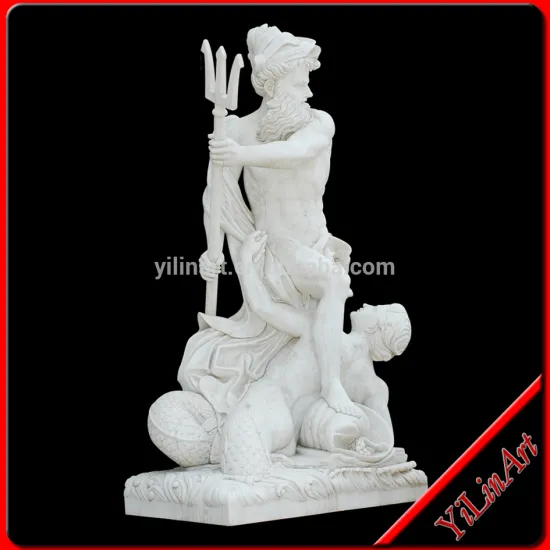White Marble Stone Roman Man Statue Take Long Forks